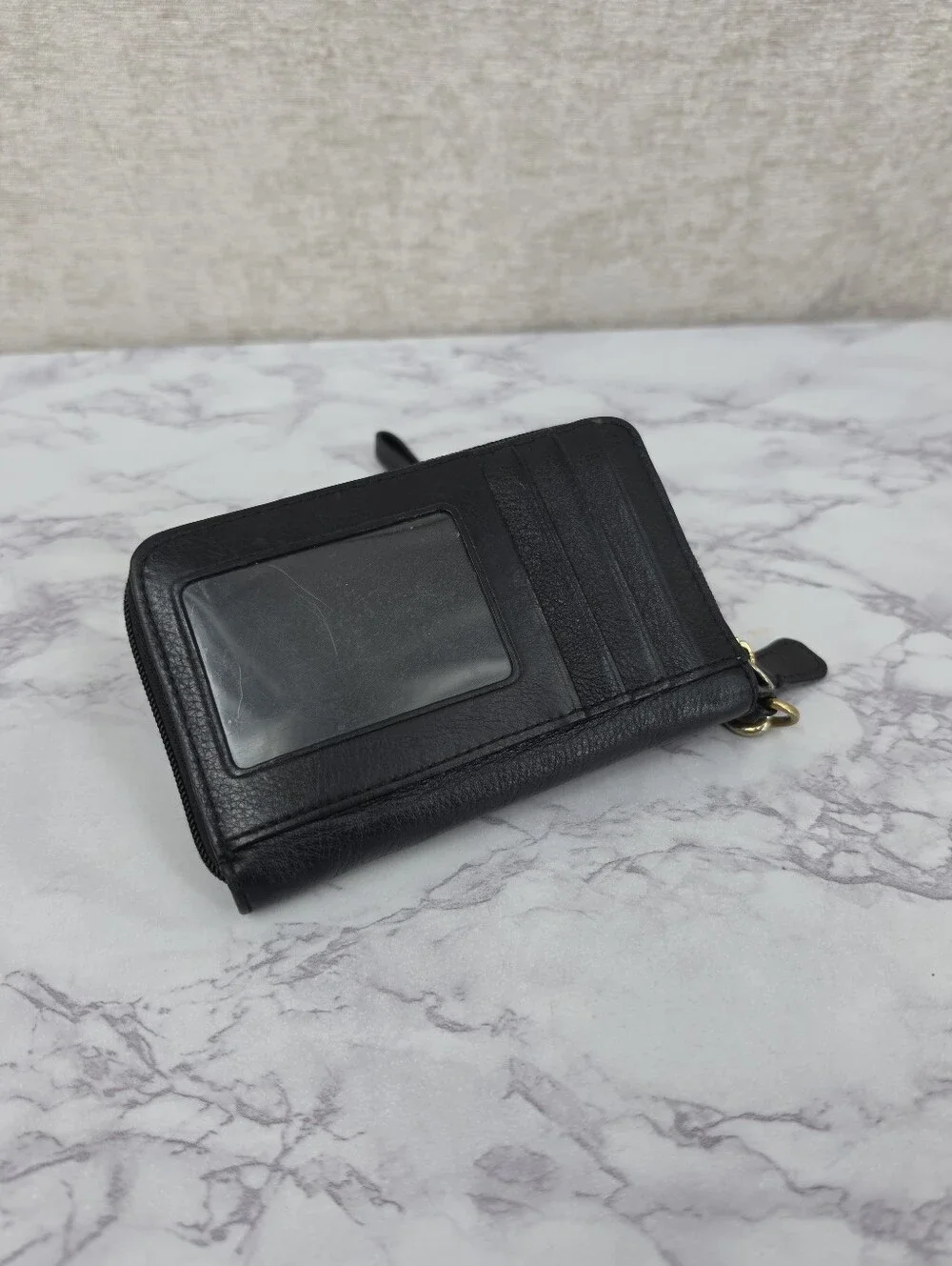 Coach Campbell Vintage Black Leather Wristlet Phone Pouch Gold Turn-Lock SLG